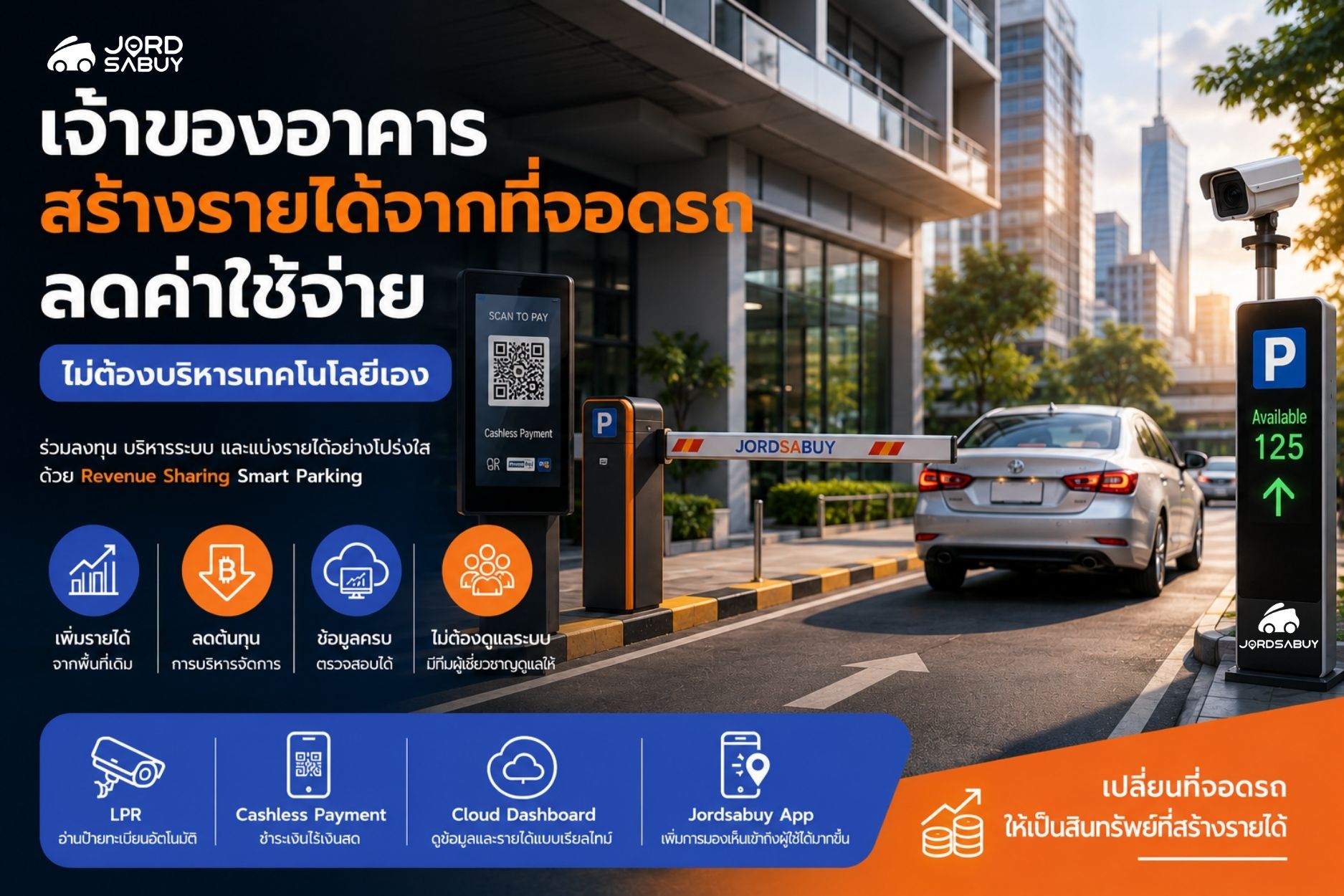 สร้างรายได้จากที่จอดรถ ลดค่าใช้จ่าย ไม่ต้องบริหารเทคโนโลยีเอง
